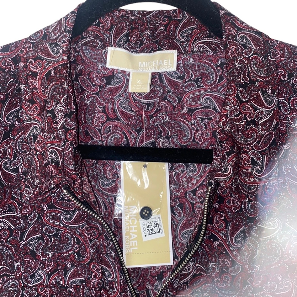 Michael Kors Royal Pink Paisley Zip Up Tap Sleeves Front Pockets High/Low Hem XL - Picture 4 of 8